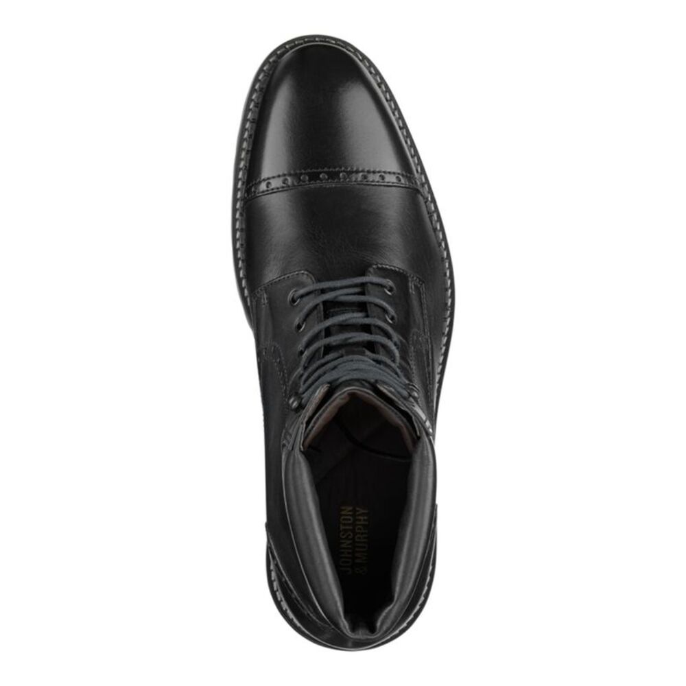 JOHNSTON & MURPHY Mens Black Brogue Garrison Cap Toe Block Heel Boots Shoes 11 M - Picture 3 of 4